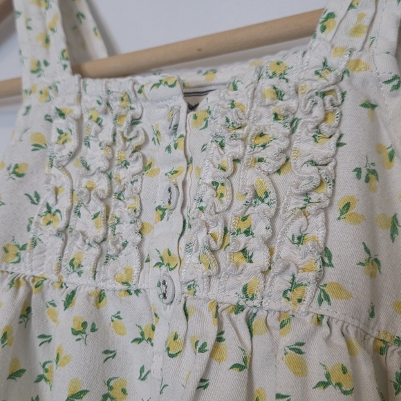 Petite Plume White And Yellow Lemon Citrus Ruffle Button Tank Dress Nightgown - Picture 6 of 10